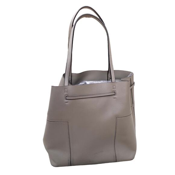Tory Burch Block T Drawstring 100% Leather Tote Bucket Bag French Gray Handbag - Picture 15 of 15